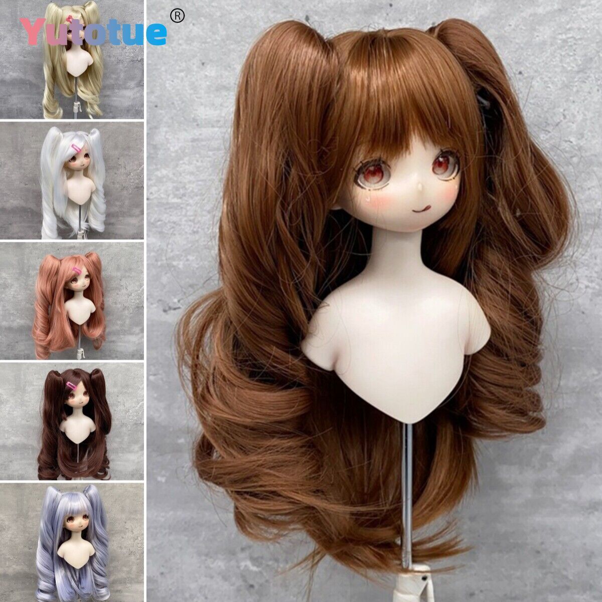Yutotue Dolls Wigs with Bangs and Two Ponytail for 1/3 1/4 1/6 BJD Doll DIY Toy-