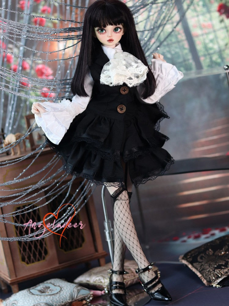 1/4 1/3 BJD Clothes Doll Outfit Shirt + Sleeveless Jumper Dress + Neck Bow-