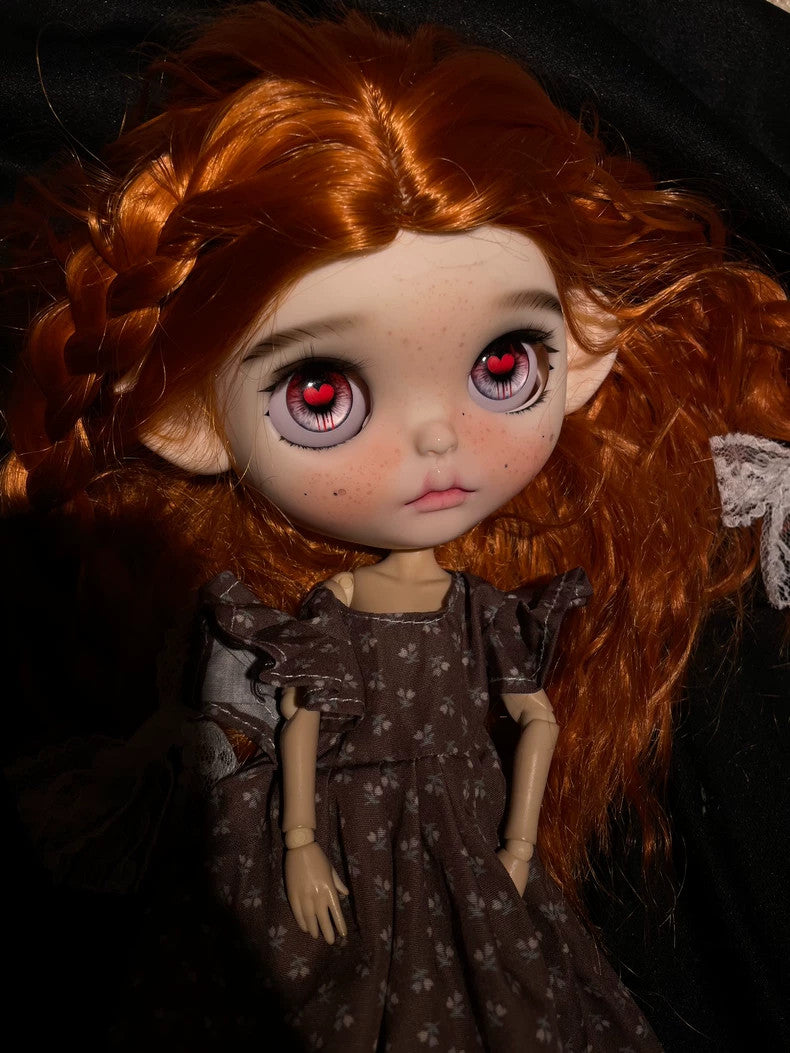 1/6 BJD Blythe Doll With Outfits Wig Eyes Freckles Girl Faceup Handmade DIY Toys