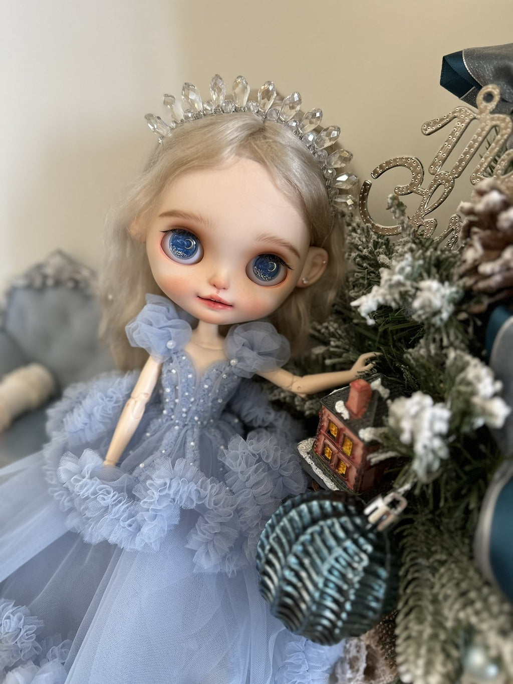 BJD Doll Clothes Blue Palace Veil Evening Dress For 1/6 Blythe BJD Doll OB24 22