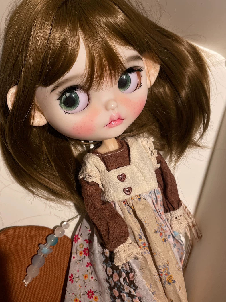 Full Set Blythe Doll With Dress Wig Hair Eyes Face up 1/6 BJD Doll Handmade Gift