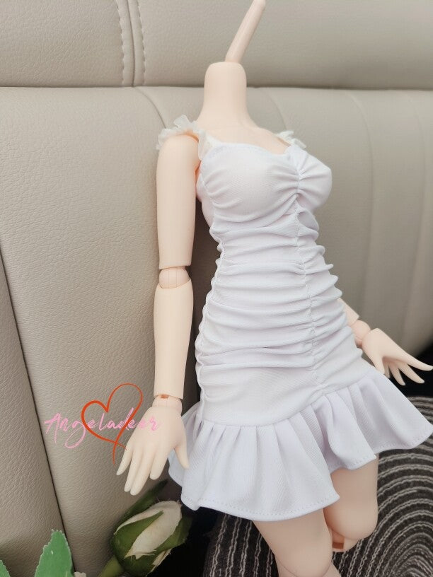 1/4MSD Puyoo 1/3SD SID EID BJD Doll Clothes Ruffles Wrinkle White Short Dress-