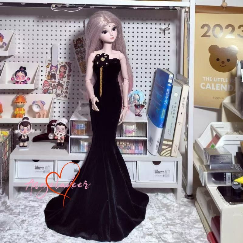 1/6 1/4 1/3 BJD Clothes Outfit Strapless Long Mermaid Dress Black Evening Dress-