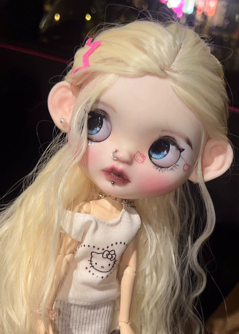 1/6 Custom Blythe Doll With Outfits + Hair Earrings Girl Doll BJD Handmade Gifts