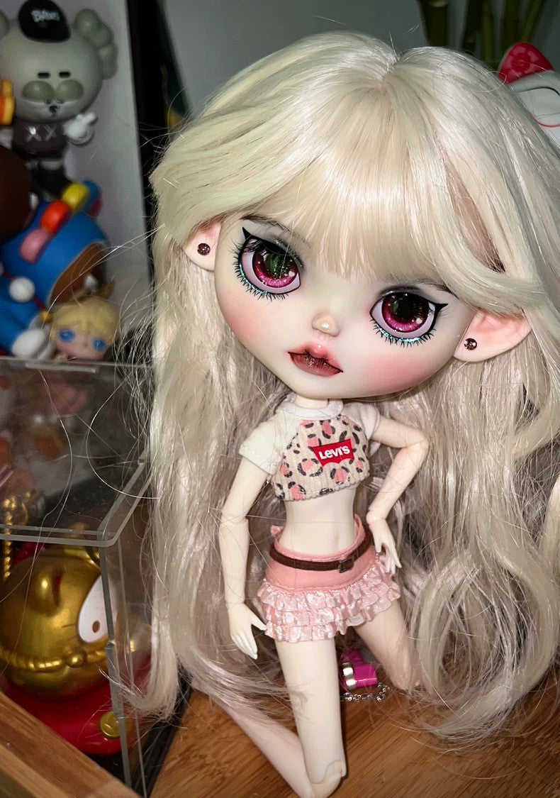 Handmade Blythe Doll Customized With Outfits + Wig 1/6 Doll BJD OOAK Punk Girl