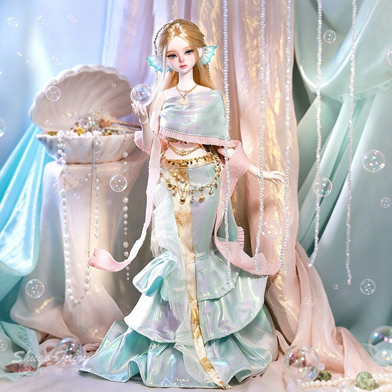 Full Set 1/4 Nude BJD Doll Resin Joint Mermaid Girl Exquisite Face Makeup Toy