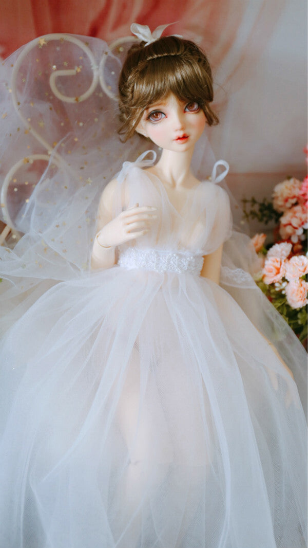 1/6 1/4 1/3 BJD Clothes Doll Outfit Translucent White Chiffon Dress+Waist Deco
