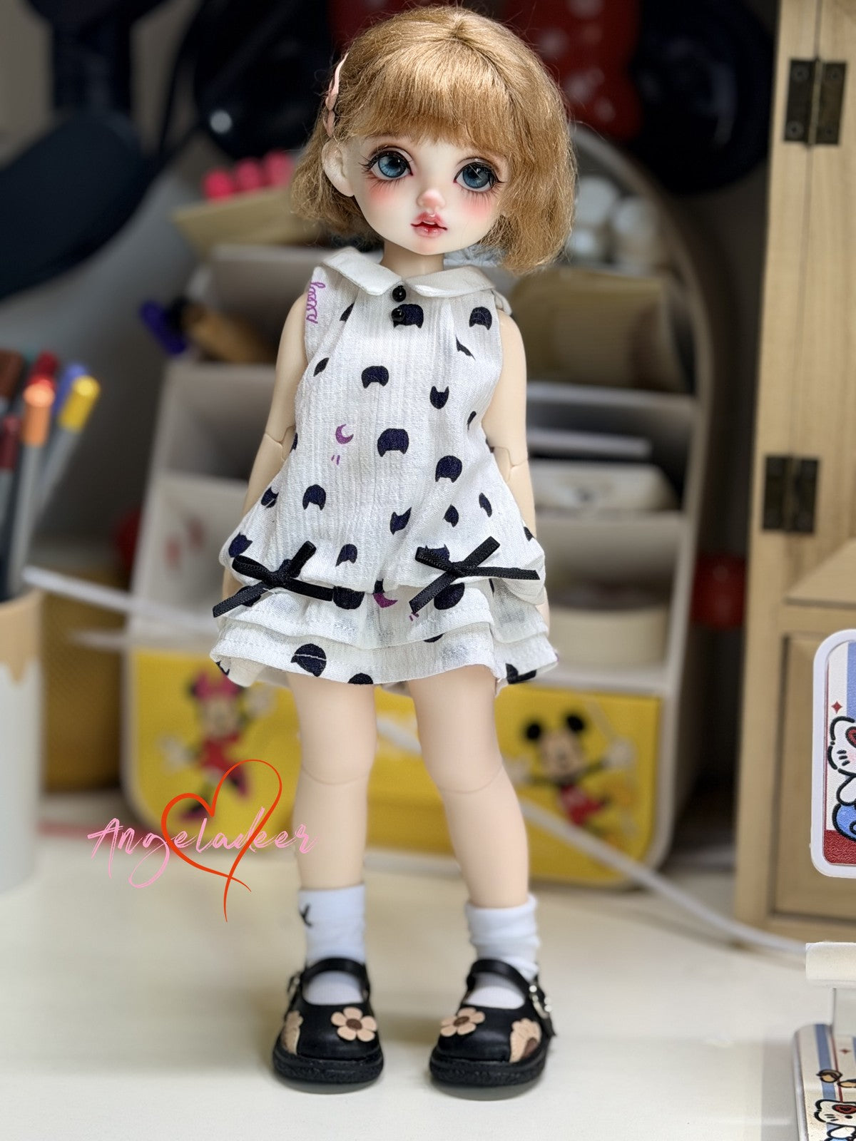 1/6 1/4 Puyoo BJD Outfit doll Clothes short shift Dress White / Navy Blue-