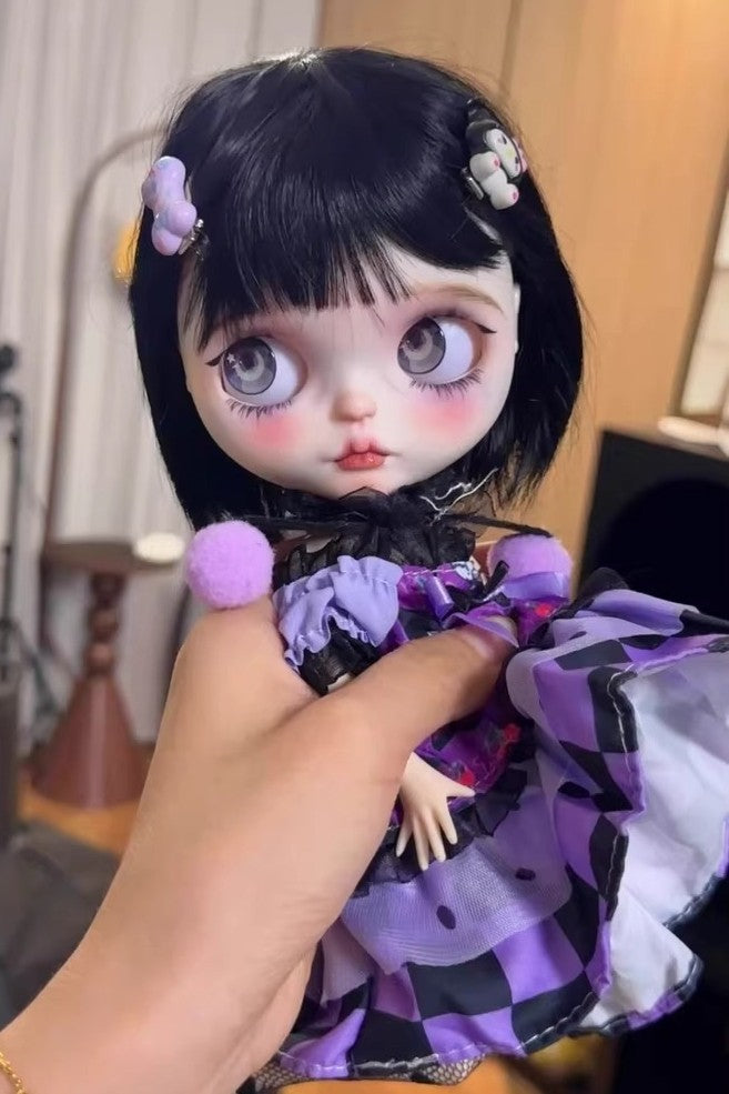 Custom Handmade Full Set Blythe Doll With Purple Dress + Wig Eyes 1/6 BJD Dolls