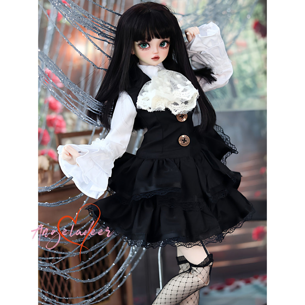 1/4 1/3 BJD Clothes Doll Outfit Shirt + Sleeveless Jumper Dress + Neck Bow-