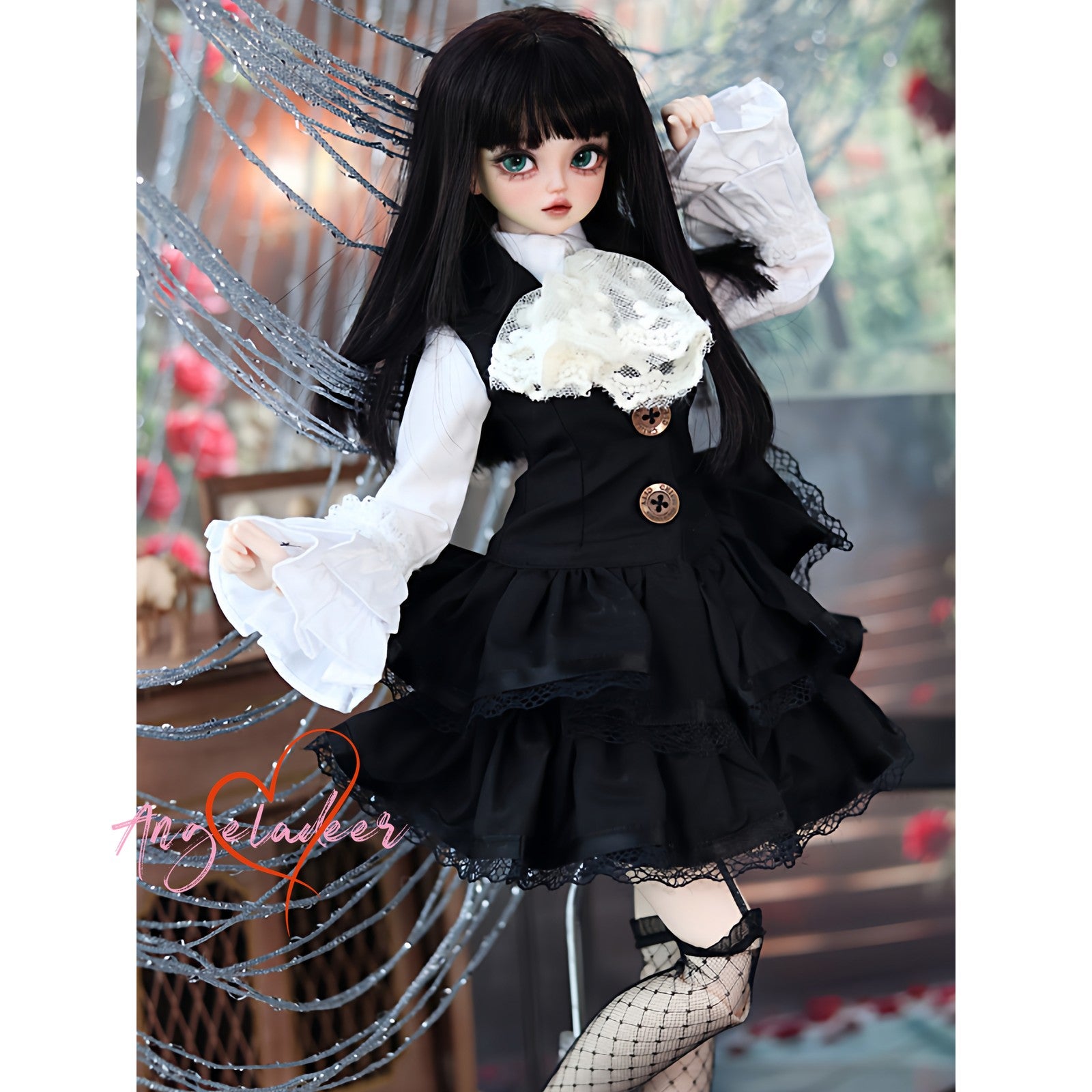 1/4 1/3 BJD Clothes Doll Outfit Shirt + Sleeveless Jumper Dress + Neck Bow-