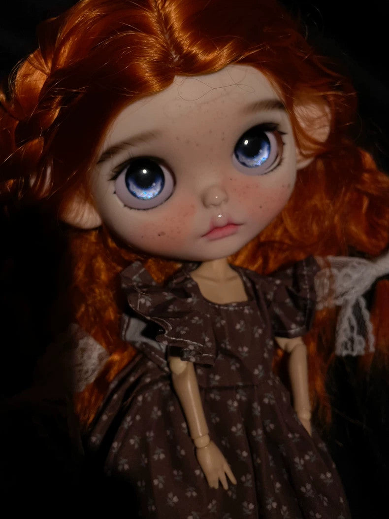 1/6 BJD Blythe Doll With Outfits Wig Eyes Freckles Girl Faceup Handmade DIY Toys