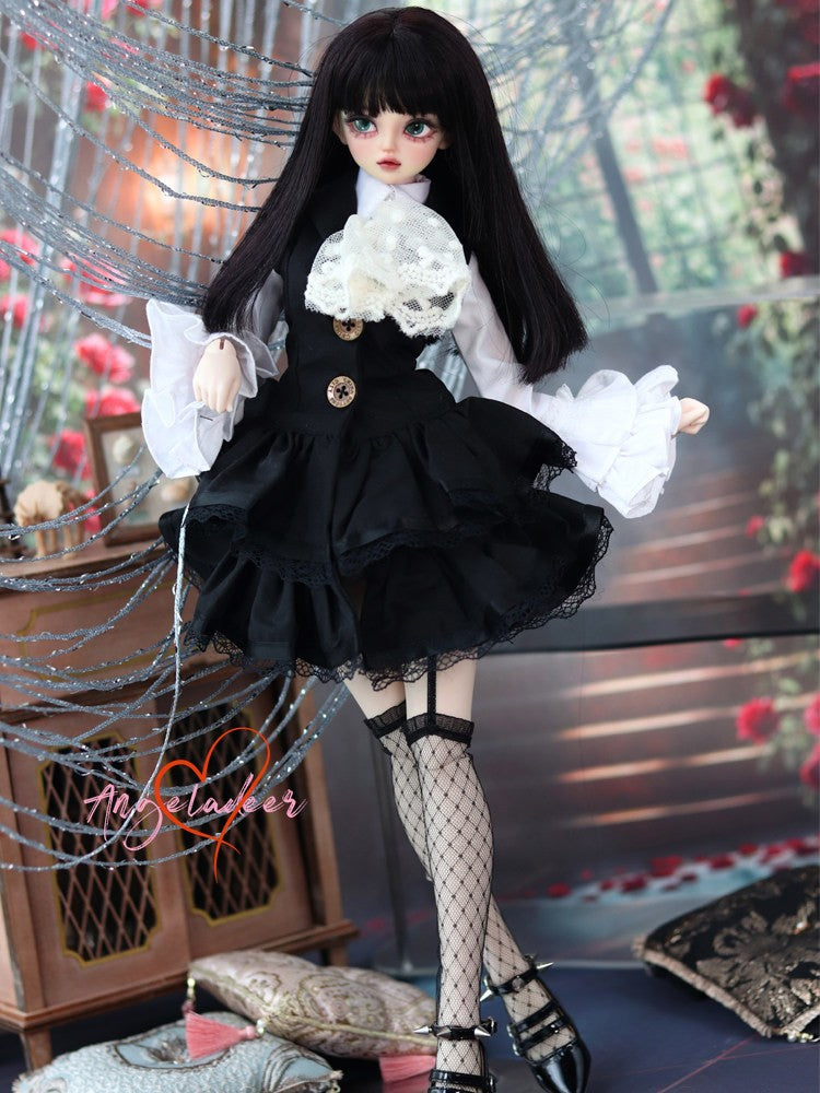 1/4 1/3 BJD Clothes Doll Outfit Shirt + Sleeveless Jumper Dress + Neck Bow-