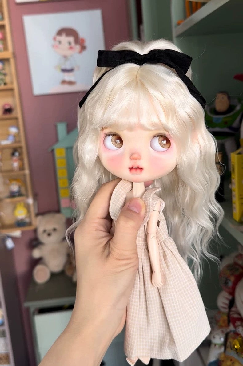 1/6 Blythe Wig Soft Mohair BJD Doll SD Hair Long Wavy Curly Wig Handmade DIY Toy