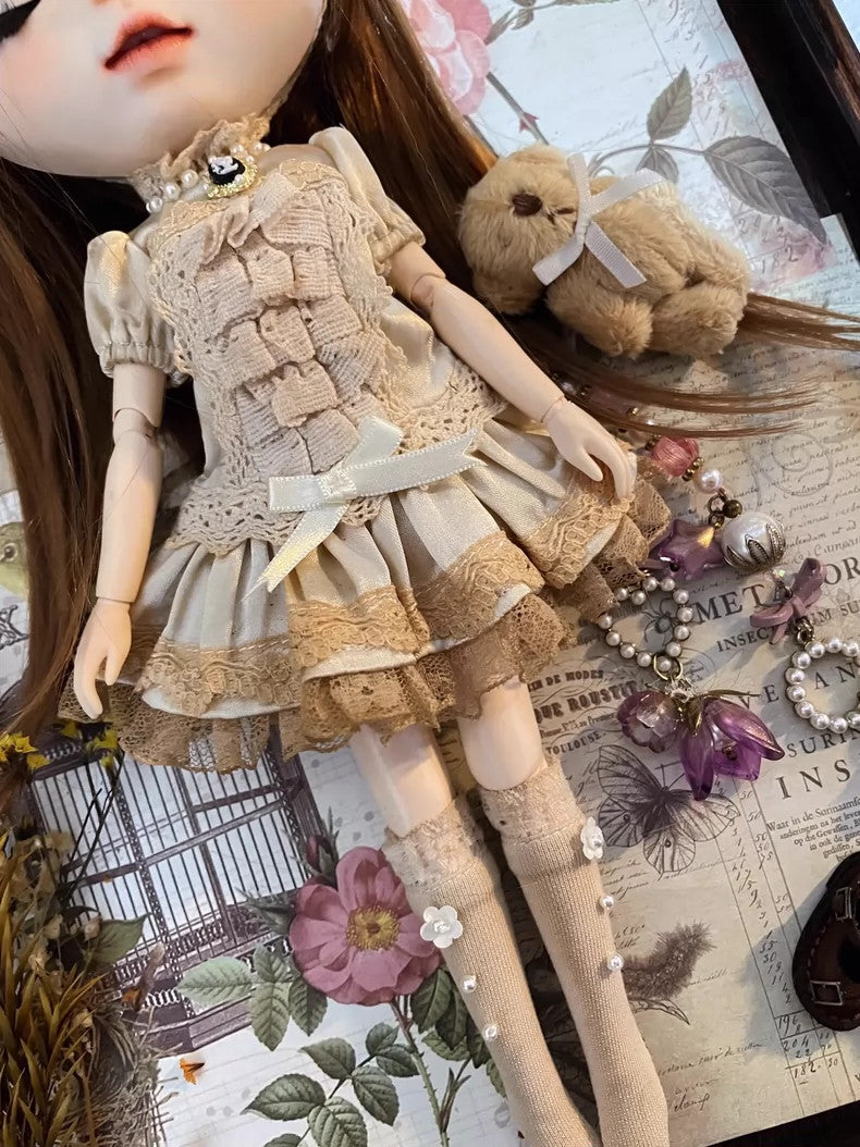 Blythe Doll Clothes BJD Silk Retro Vintage Dress Hat Socks for 1/6 BJD Doll OB24