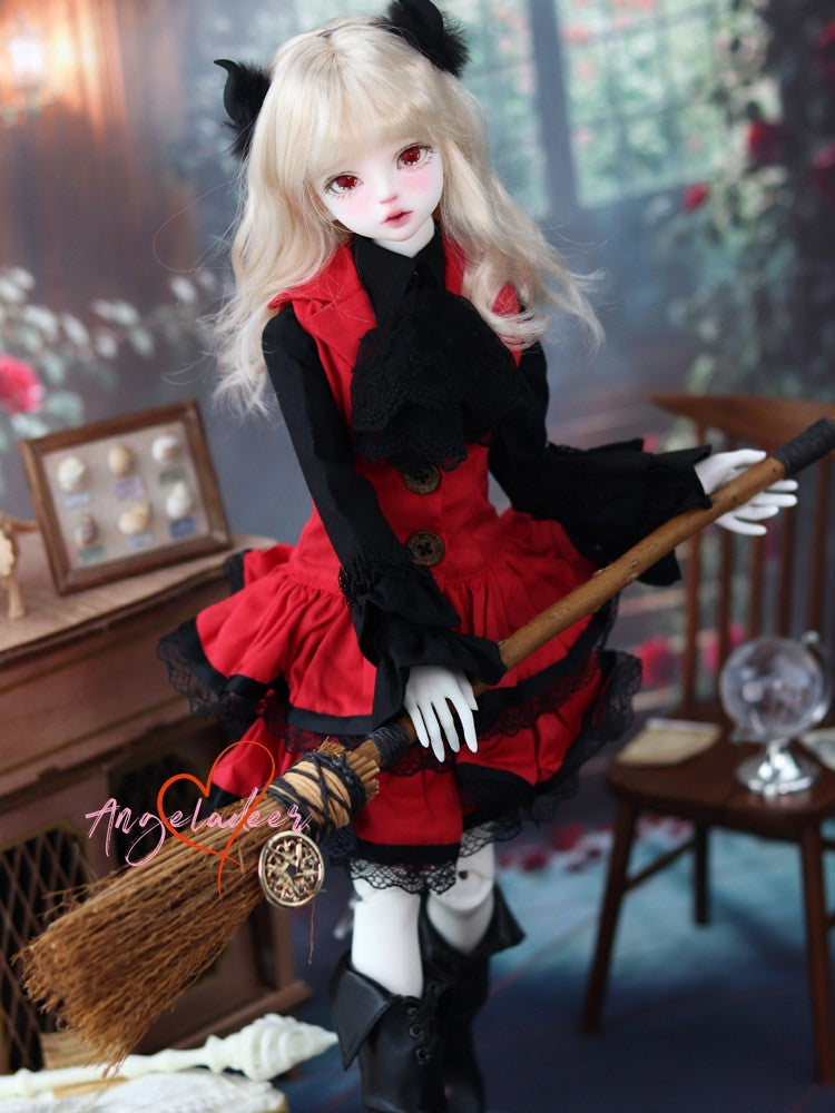1/4 1/3 BJD Clothes Doll Outfit Shirt + Sleeveless Jumper Dress + Neck Bow-