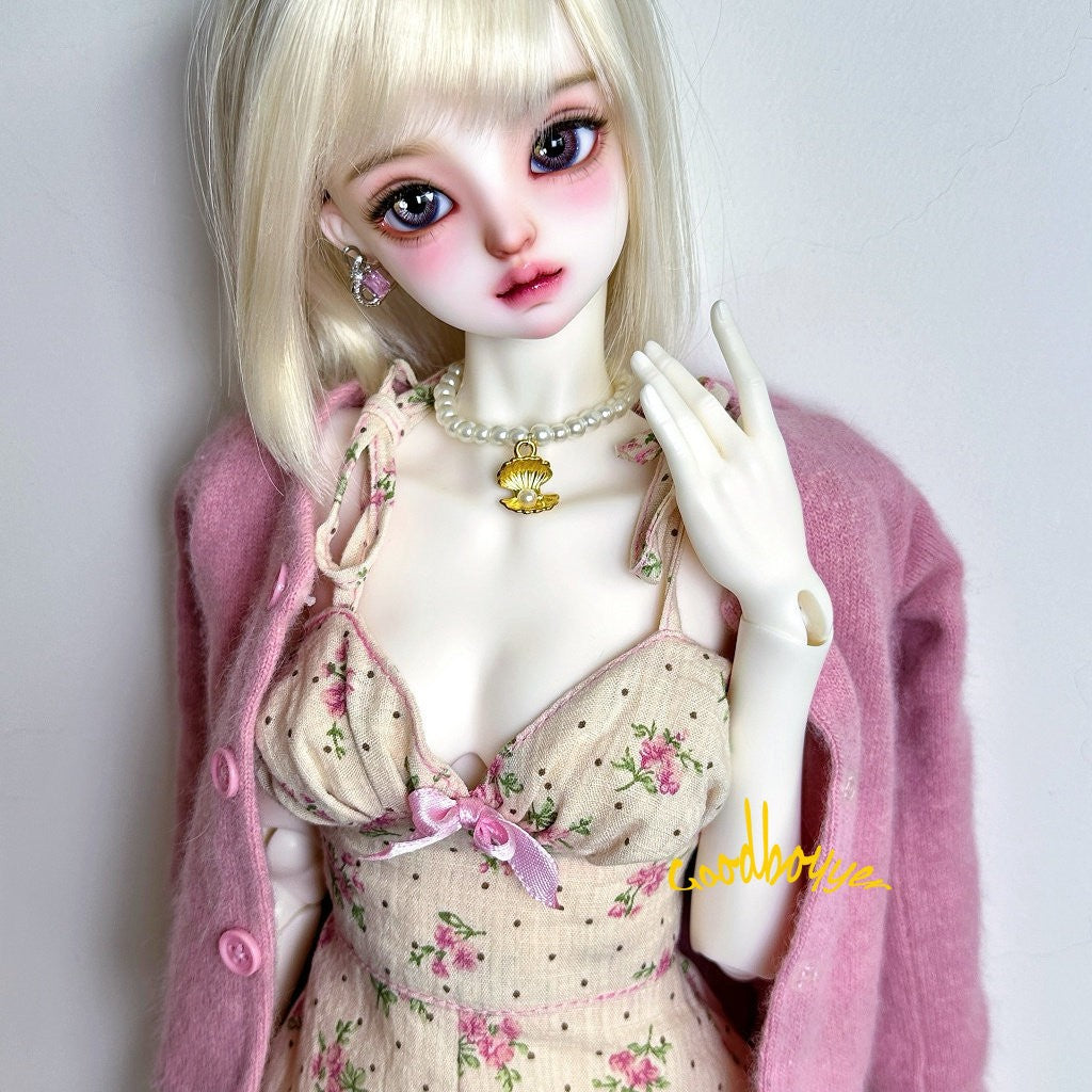 1/4 1/3 SD16 SID EID BJD Clothes Beige Floral Sling Dress Flowers + Polka Dots