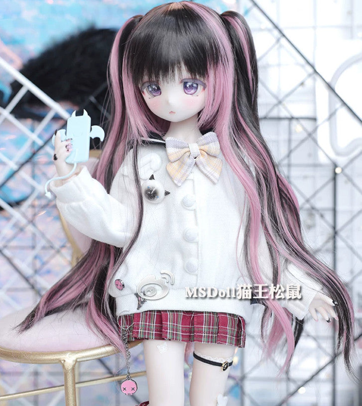 Dolls Long Curly Hair Double Ponytail Wig For 1/3 1/4 1/6 BJD Doll MSD MDD Girls