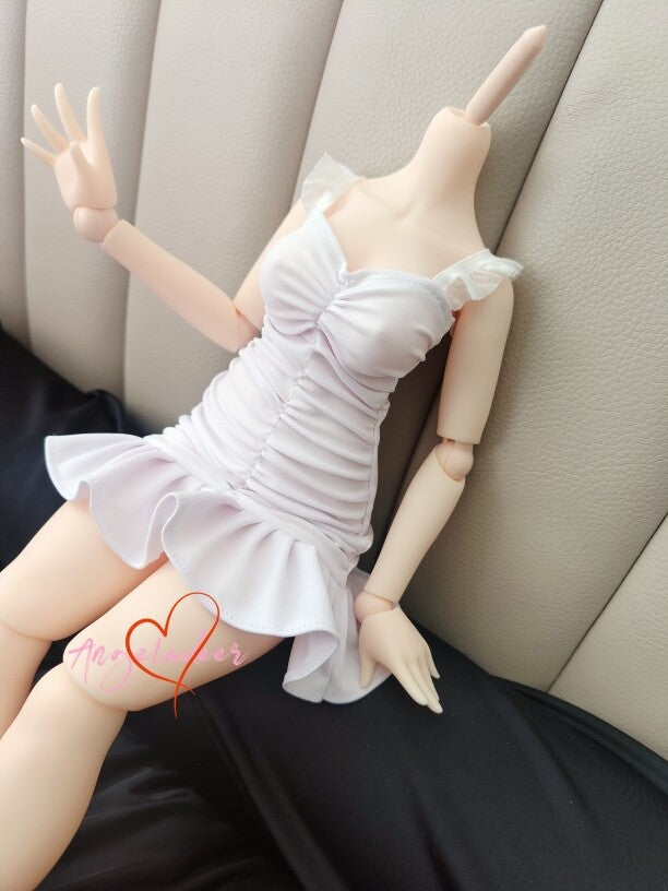 1/4MSD Puyoo 1/3SD SID EID BJD Doll Clothes Ruffles Wrinkle White Short Dress-