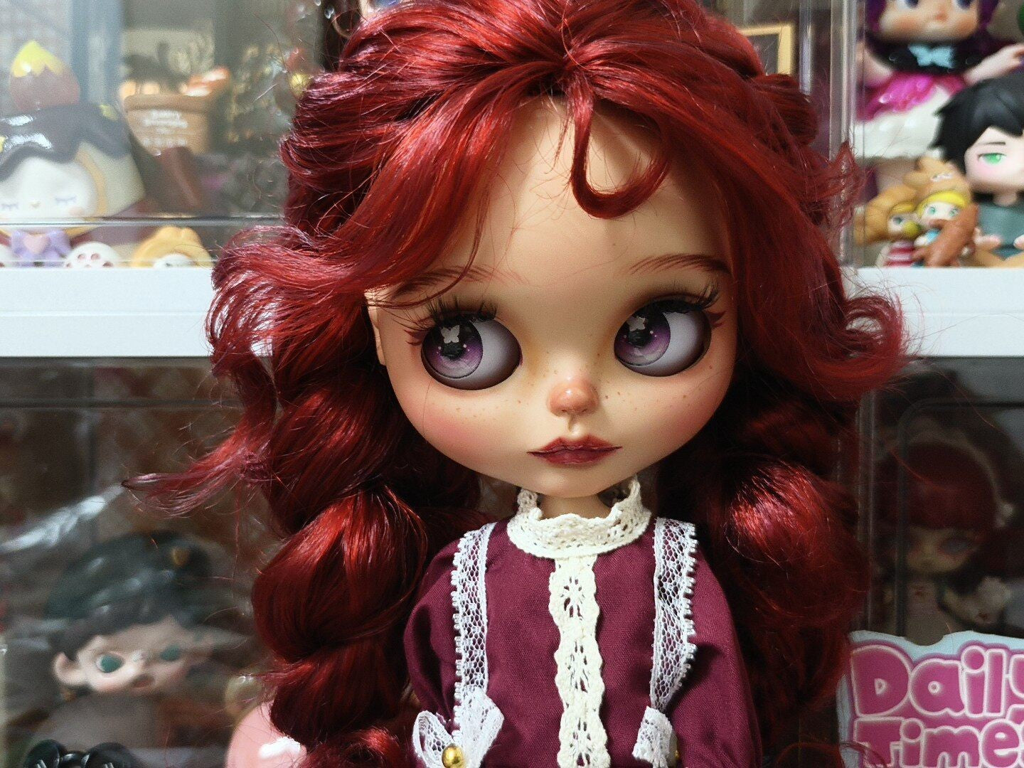 Custom Handmade Blythe Doll Full Set Outfits Red Wig Hair Girl 1/6 Doll BJD Gift