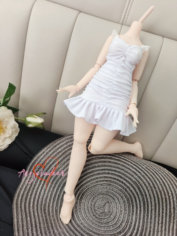 1/4MSD Puyoo 1/3SD SID EID BJD Doll Clothes Ruffles Wrinkle White Short Dress-