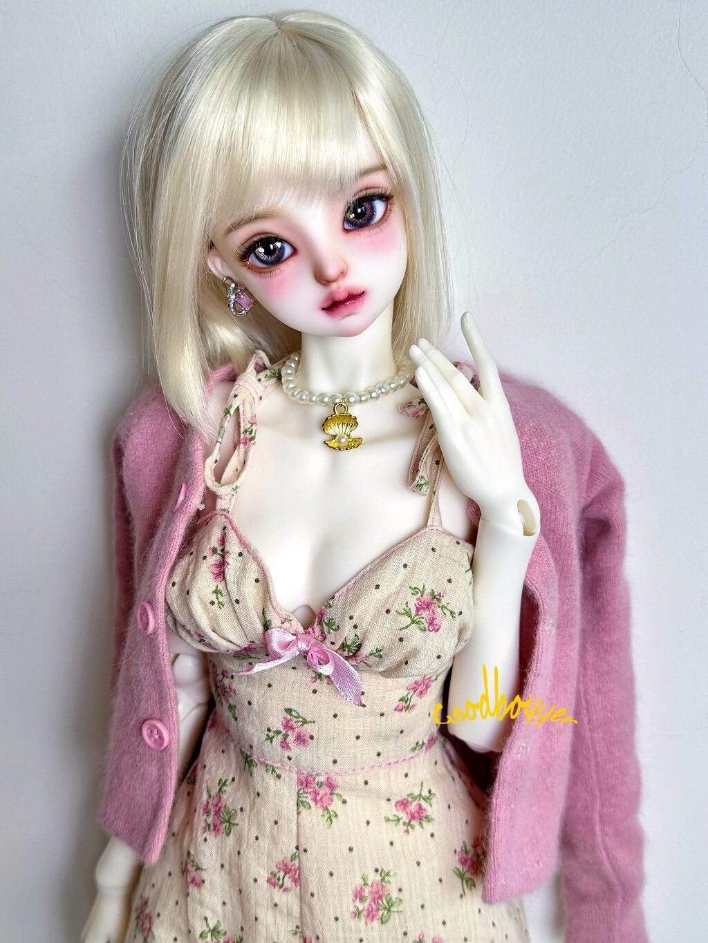 1/4 1/3 SD16 SID EID BJD Clothes Beige Floral Sling Dress Flowers + Polka Dots