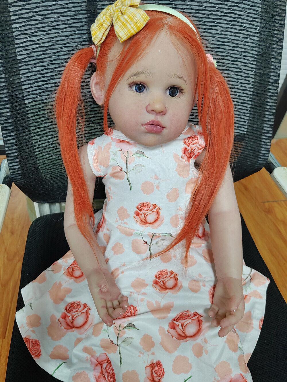 Custom Made 30" Handmade Reborn Baby Doll Louisa Hand-rooted Orange Hair Toddler Girl Lifelike Gift