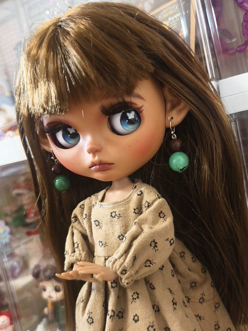 1/6 BJD Doll Handmade Blythe Doll + Clothes Wig Eyes Dark Skin Twins Custom Girl