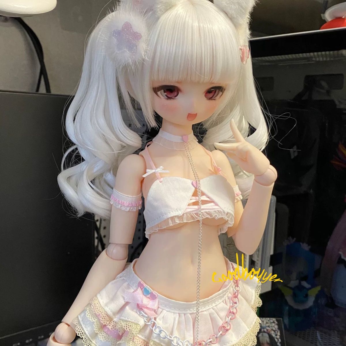 Custom 1/6 1/4 Puyoo BJD Clothes Outfit Sling Bra Skirt Choker Thigh Ring Socks Cover