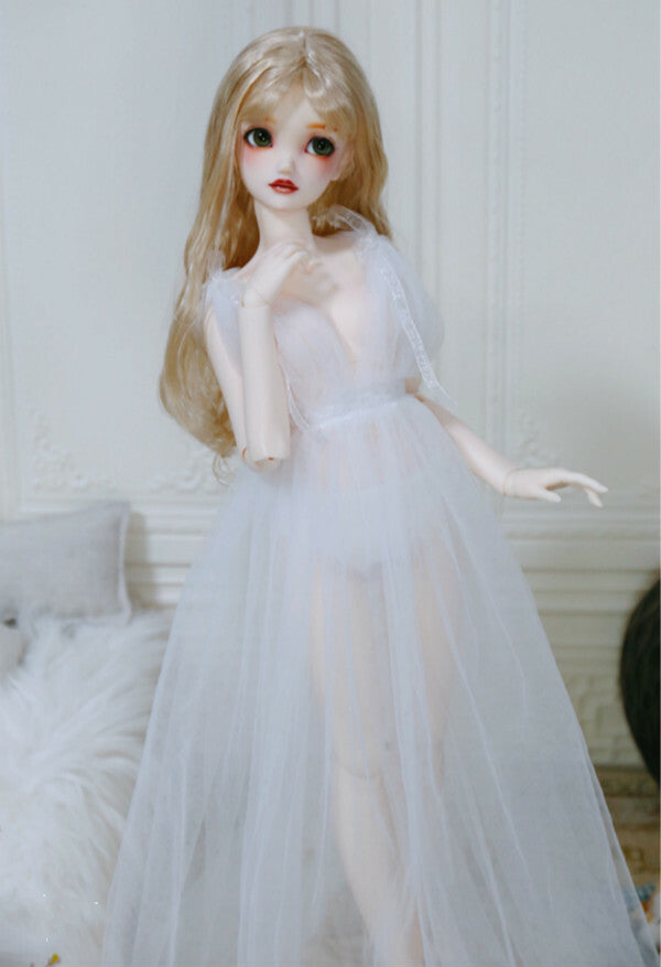 1/6 1/4 1/3 BJD Clothes Doll Outfit Translucent White Chiffon Dress+Waist Deco
