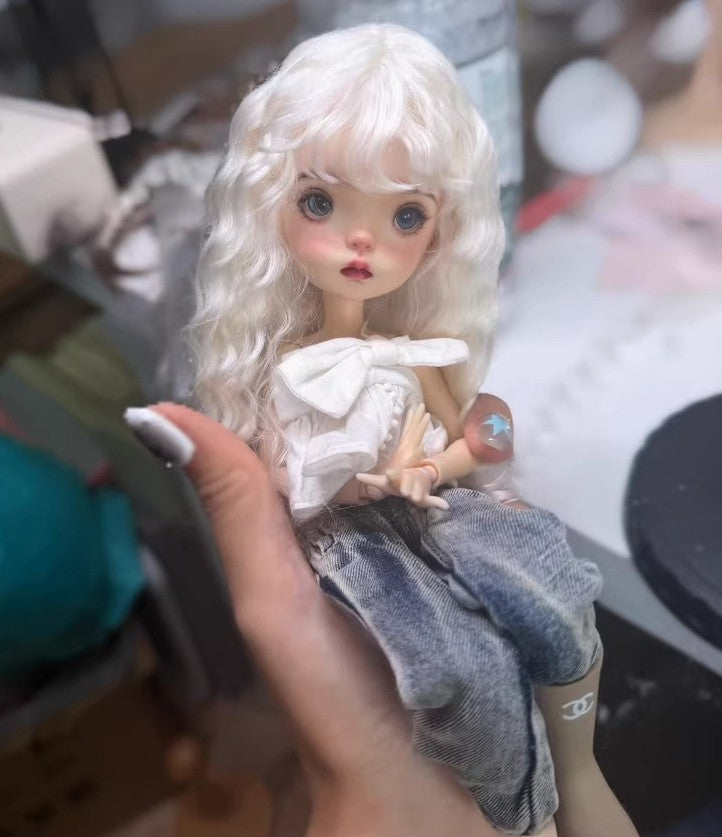 Handmade 1/6 Landoudou Wig BJD Doll Soft Mohair Blonde Curly Hair Girl DIY Toys-