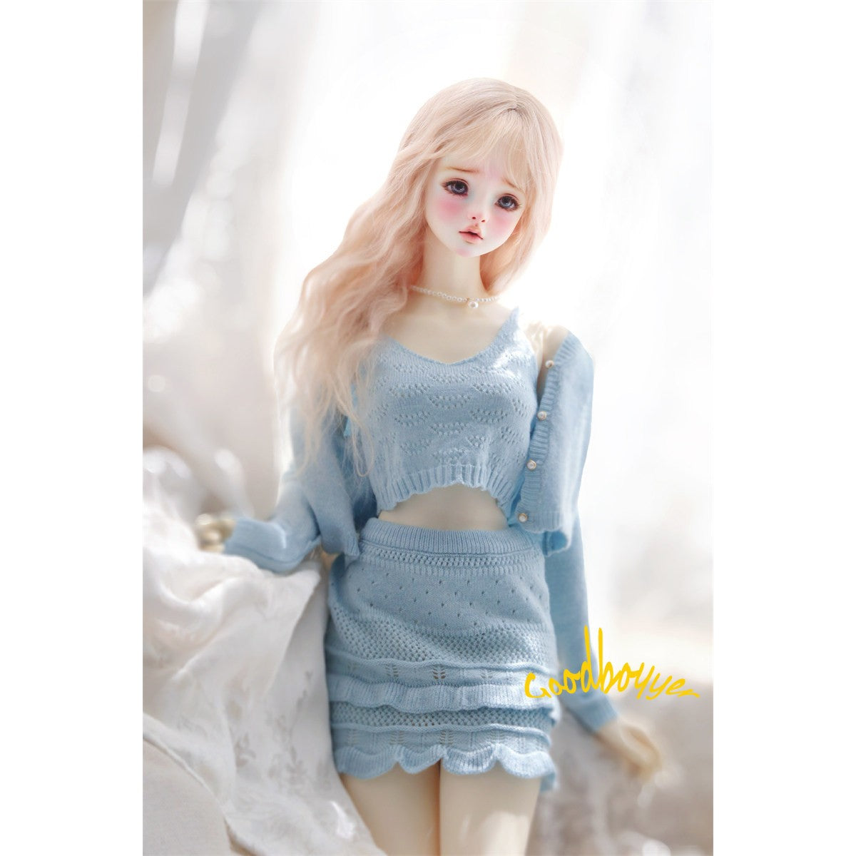 1/4 1/3 BJD Clothes Knitted Crop Top + Cardigan + Skirt Red Pink Blue Yellow
