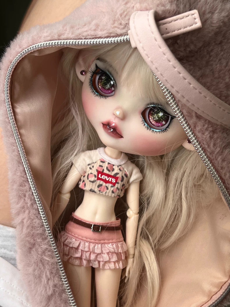 Handmade Blythe Doll Customized With Outfits + Wig 1/6 Doll BJD OOAK Punk Girl