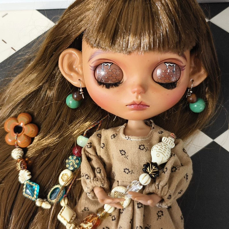 1/6 BJD Doll Handmade Blythe Doll + Clothes Wig Eyes Dark Skin Twins Custom Girl