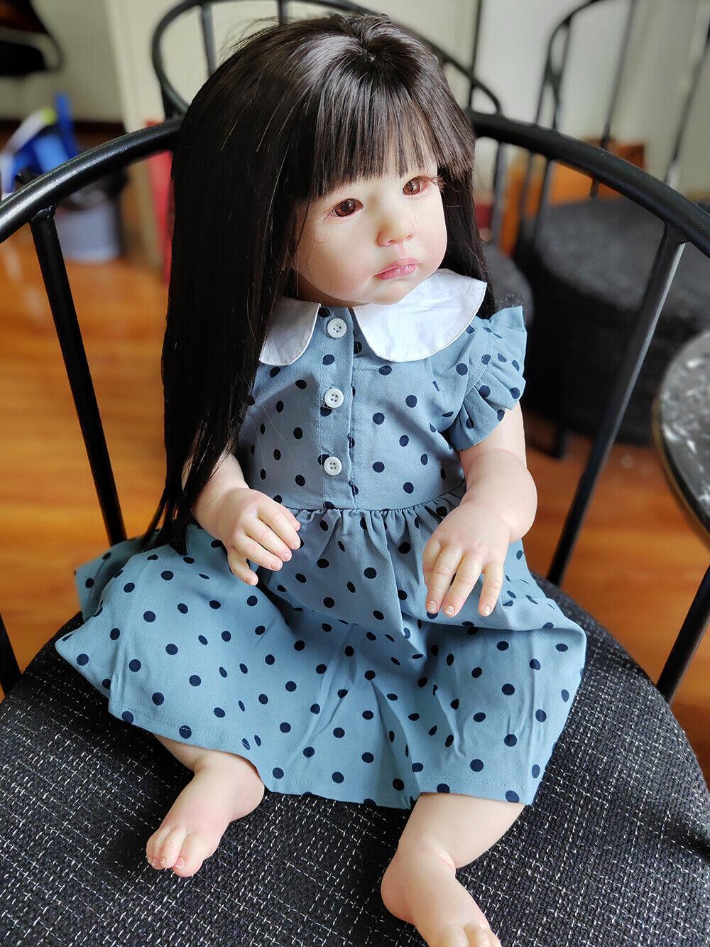 Custom Made 28in Lifelike Hand-Rooted Hair Toddler Girl Reborn Baby Doll Lily  Realistic Art Gift