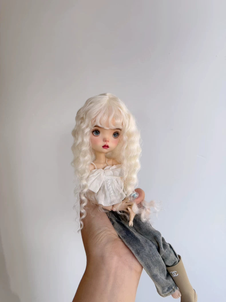 Handmade 1/6 Landoudou Wig BJD Doll Soft Mohair Blonde Curly Hair Girl DIY Toys-
