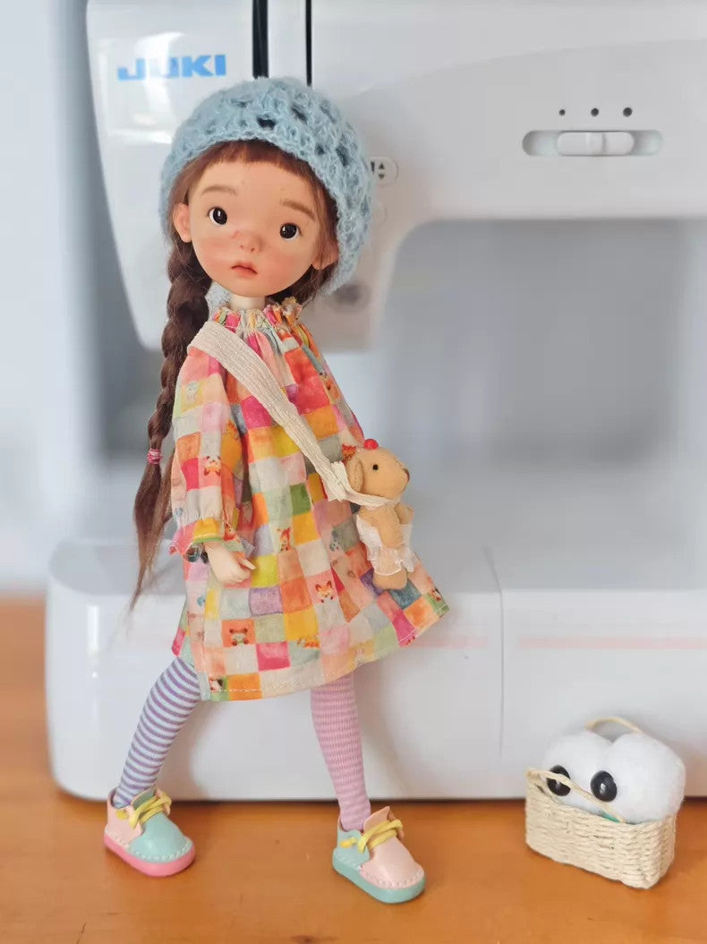 Full Set Landoudou BJD Doll 1/6 Girl Face Makeup Wig Clothes Dress Hat Bag Shoes