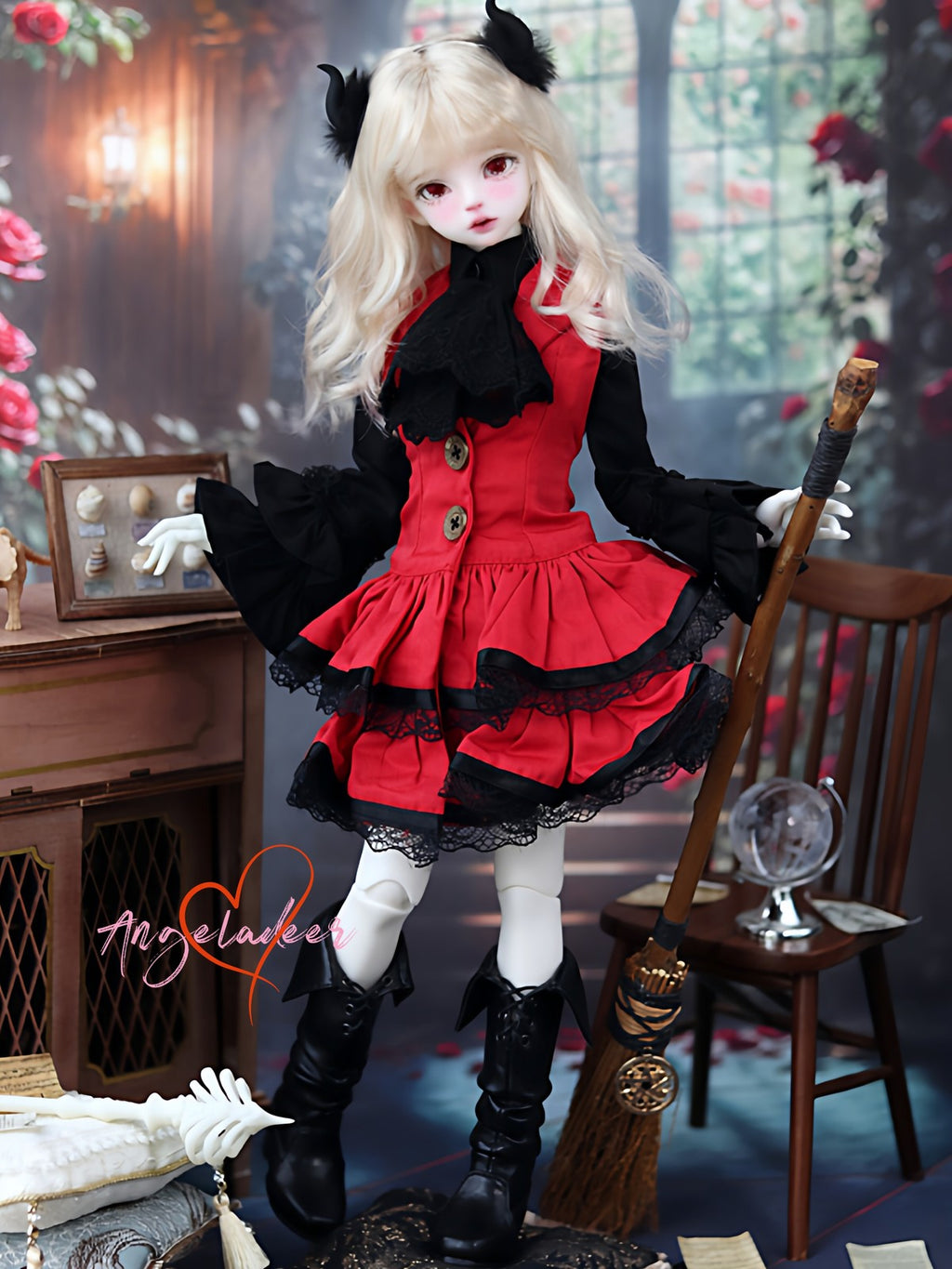 1/4 1/3 BJD Clothes Doll Outfit Shirt + Sleeveless Jumper Dress + Neck Bow-