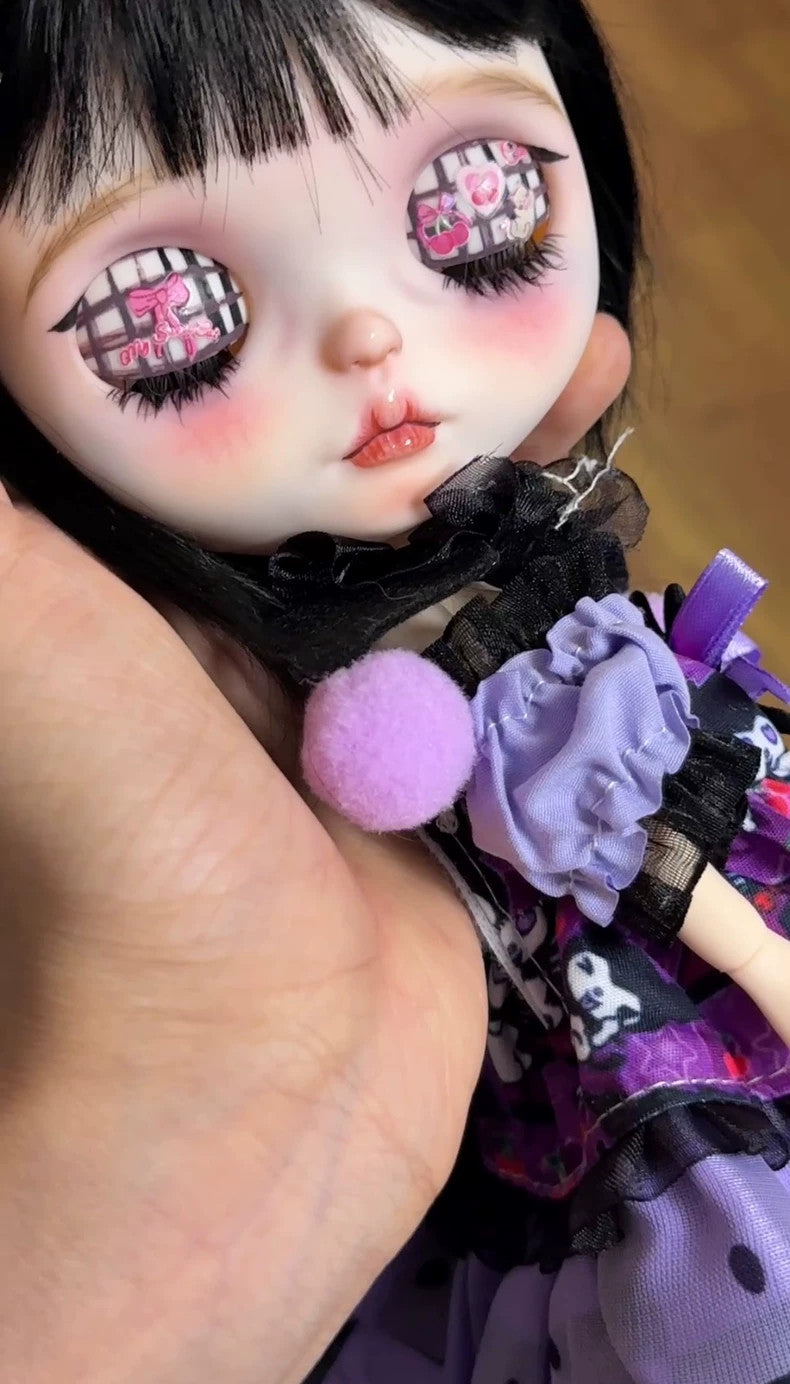 Custom Handmade Full Set Blythe Doll With Purple Dress + Wig Eyes 1/6 BJD Dolls
