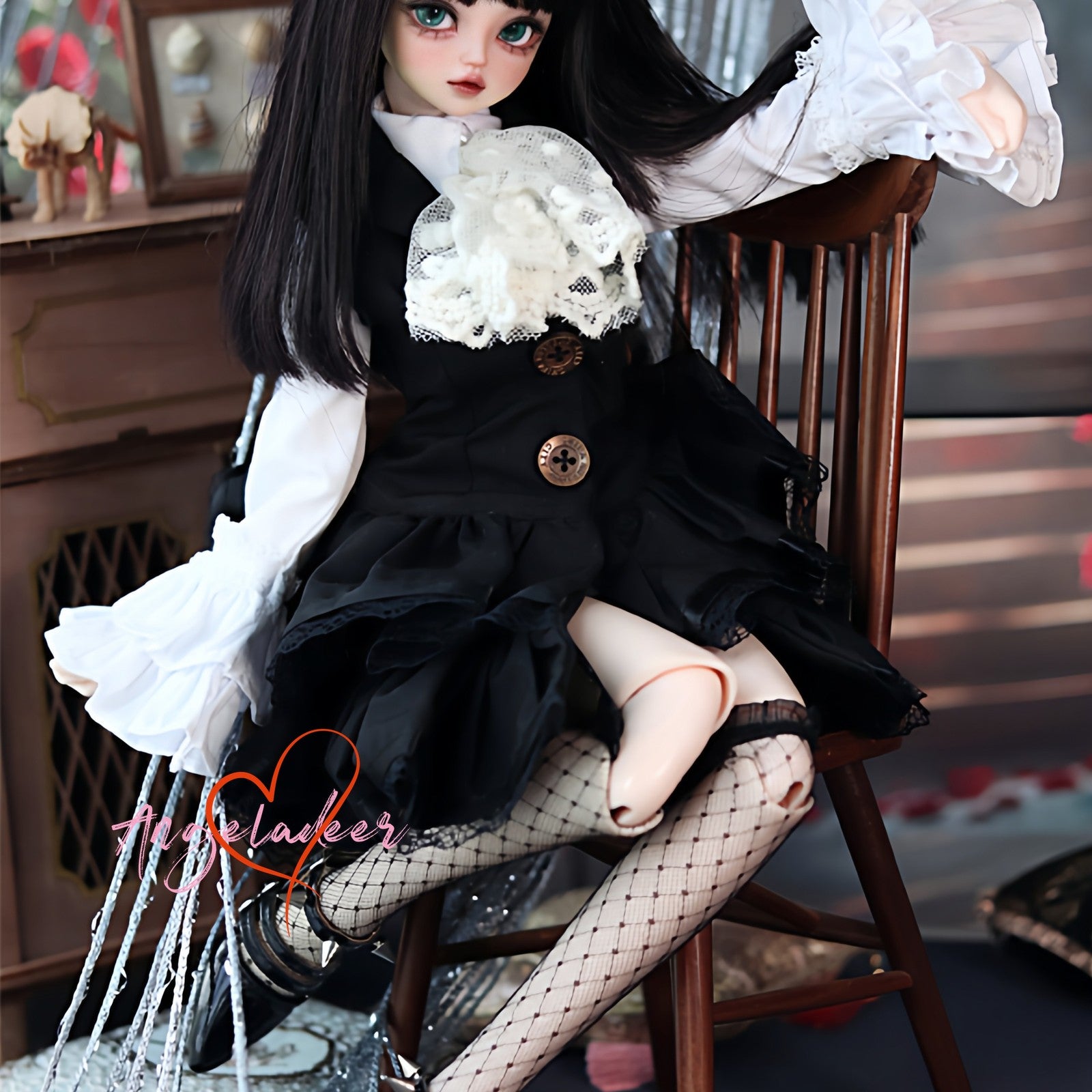 1/4 1/3 BJD Clothes Doll Outfit Shirt + Sleeveless Jumper Dress + Neck Bow-