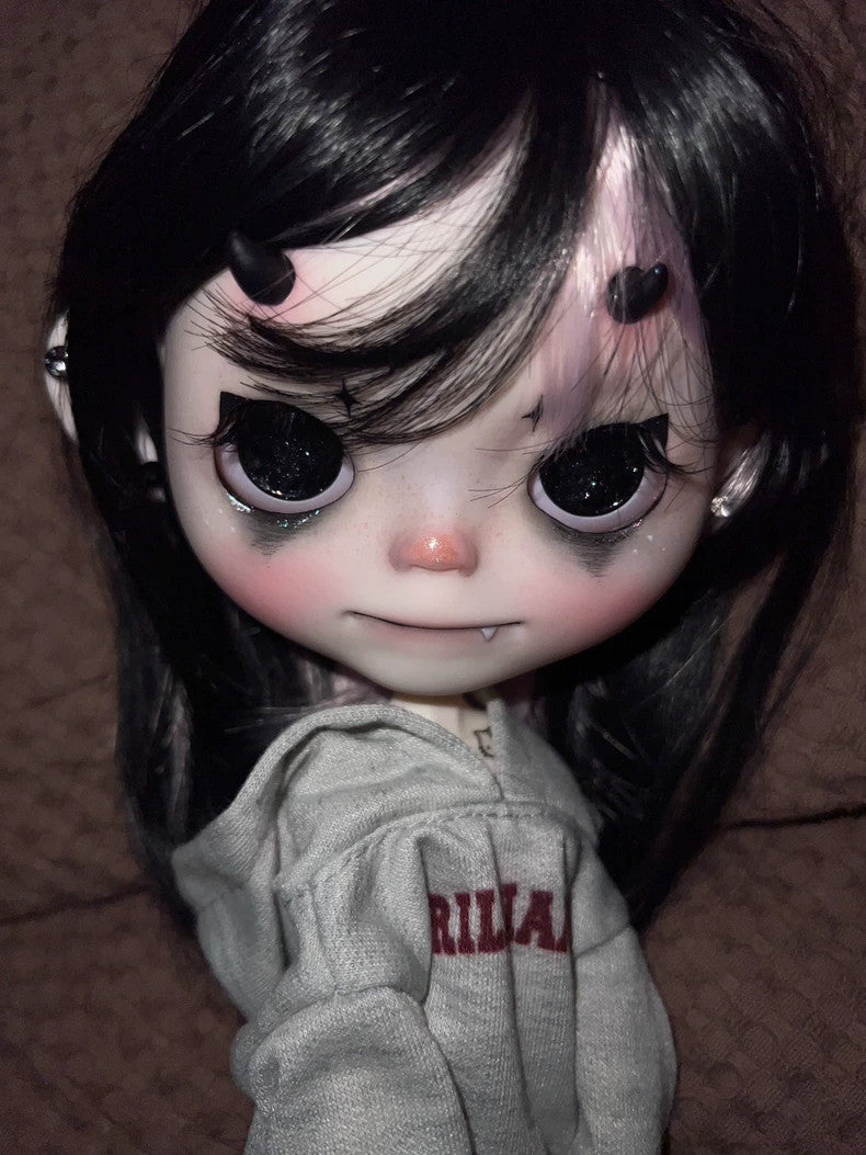 Handmade Blythe Doll Custom With Outfits Wig 1/6 BJD Doll Devil Faceup Girl Gift