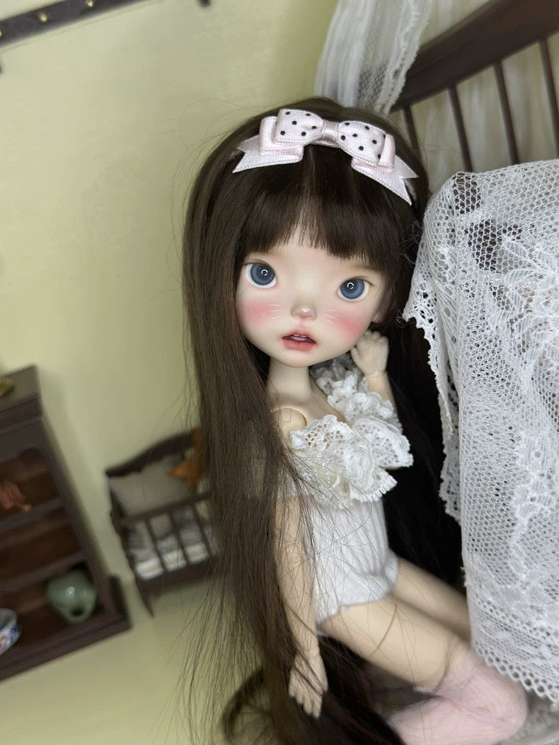 BJD Wig For 1/6 BJD Doll Soft Long Straight Brown Mohair Hair Handmade DIY Gift-
