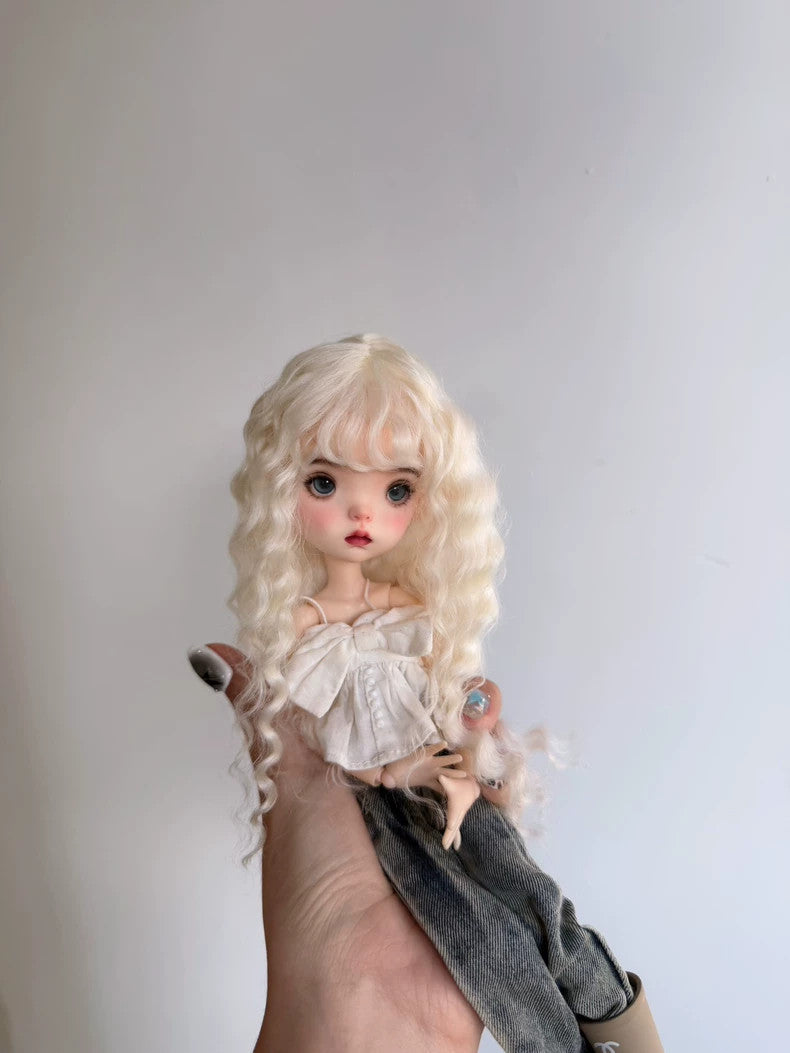 Handmade 1/6 Landoudou Wig BJD Doll Soft Mohair Blonde Curly Hair Girl DIY Toys-