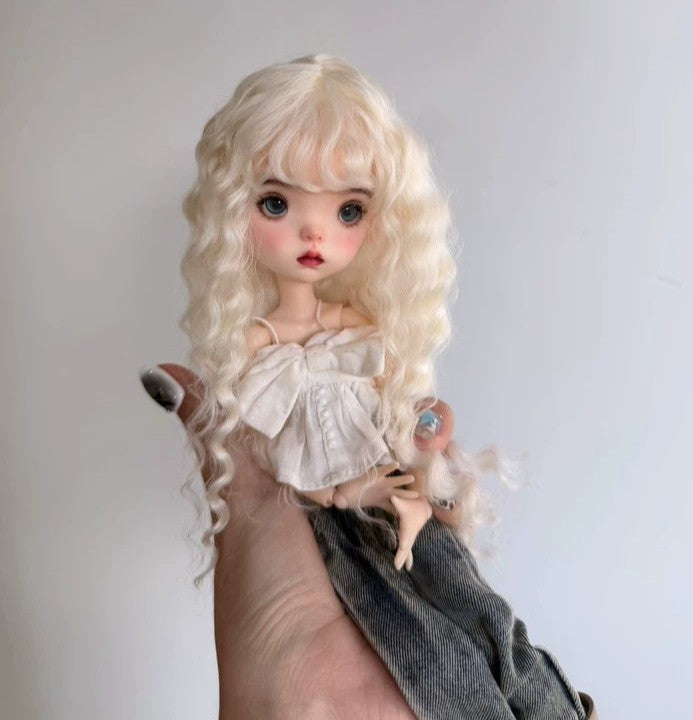 Handmade 1/6 Landoudou Wig BJD Doll Soft Mohair Blonde Curly Hair Girl DIY Toys-