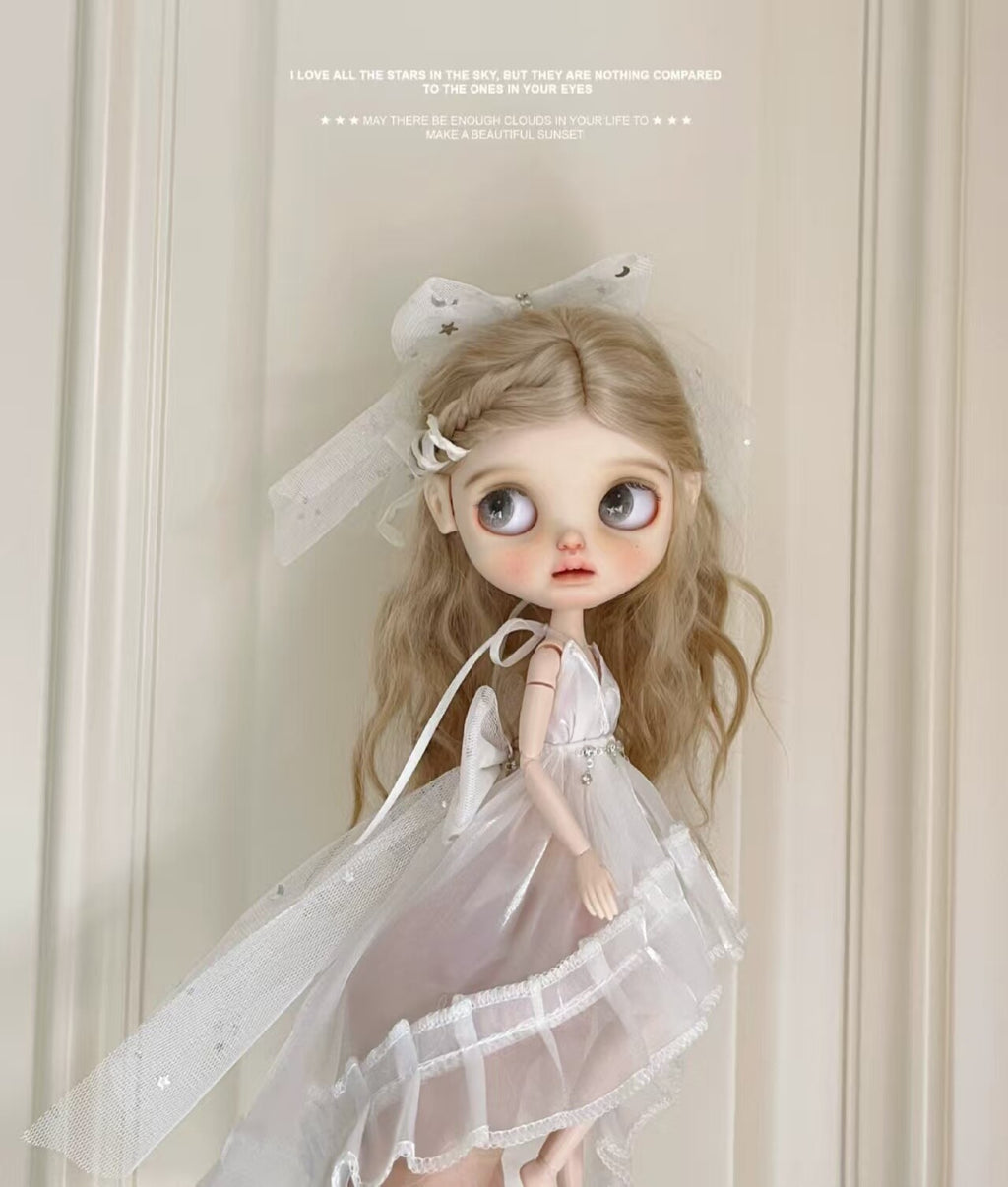 1/6 Blythe Ob24 Doll for BJD Clothes Hanging Neck Long Skirt +Headwear+Bow Dress