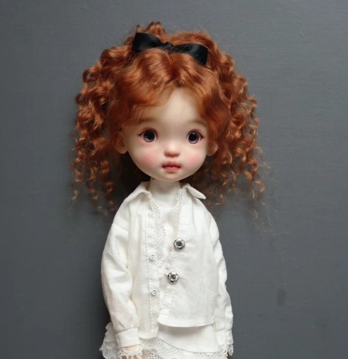 Handmade Landoudou 1/6 BJD Doll Wig Soft Mohair High Ponytail Curly Hair DIY Toy-