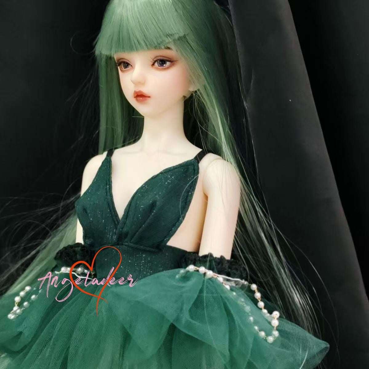 1/4MSD 1/3SD BJD Clothes Doll Outfit Sexy Sling Dress Dark Green Voile Dress-