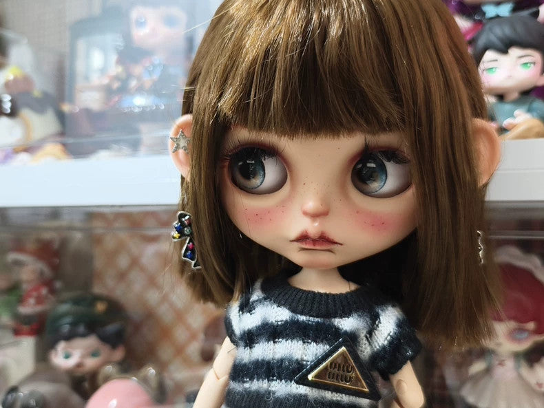 Blythe Doll 1/6 Tan Skin Custom With Clothes Wig Freckles BJD Doll Handmade Gift