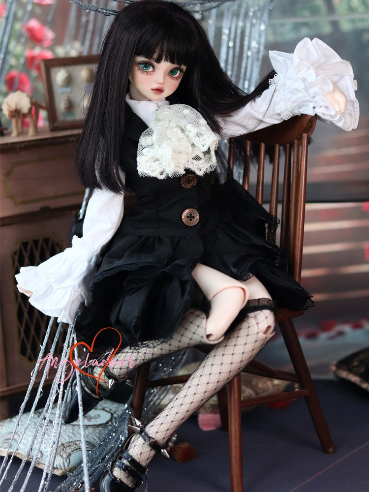 1/4 1/3 BJD Clothes Doll Outfit Shirt + Sleeveless Jumper Dress + Neck Bow-