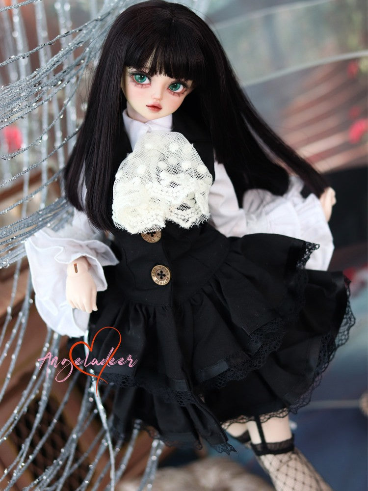 1/4 1/3 BJD Clothes Doll Outfit Shirt + Sleeveless Jumper Dress + Neck Bow-